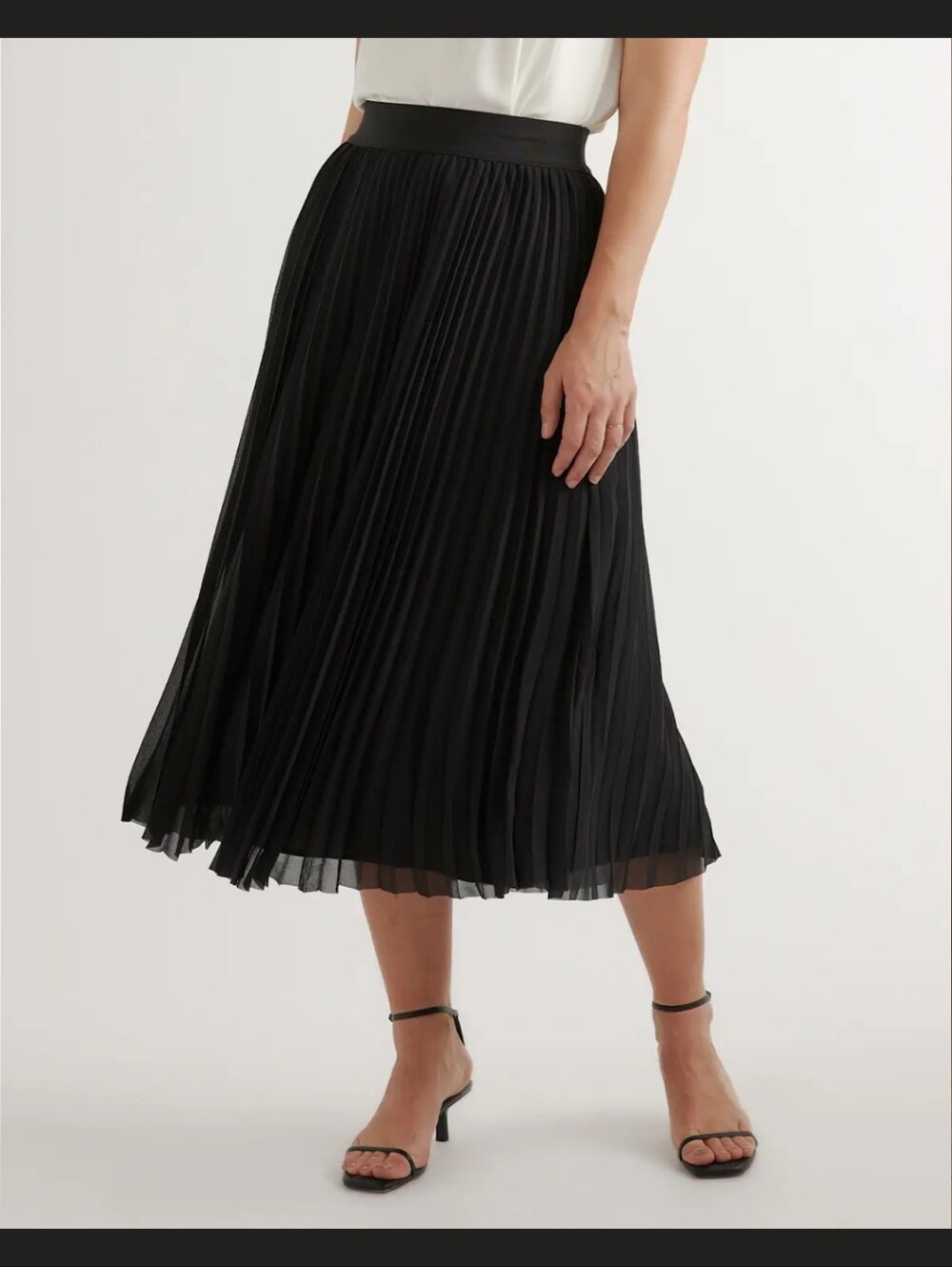 Quince Black Pleated Chiffon Midi Skirt